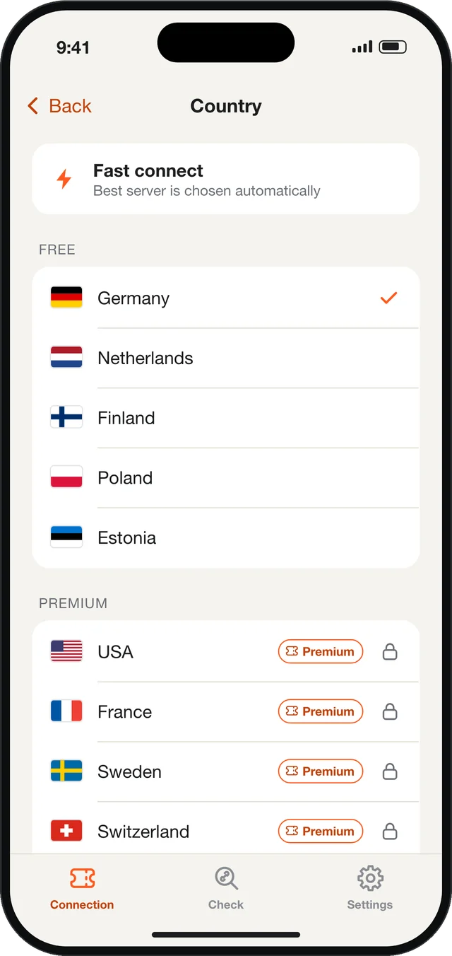 Country list: free and Premium
